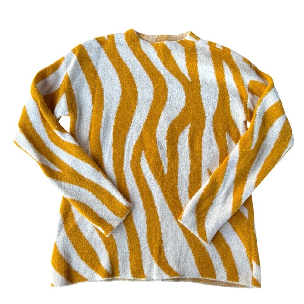 Ann Taylor Sweater Women's Size XS Pullover 100% Nylon Yellow/White Waves - Picture 2 of 6